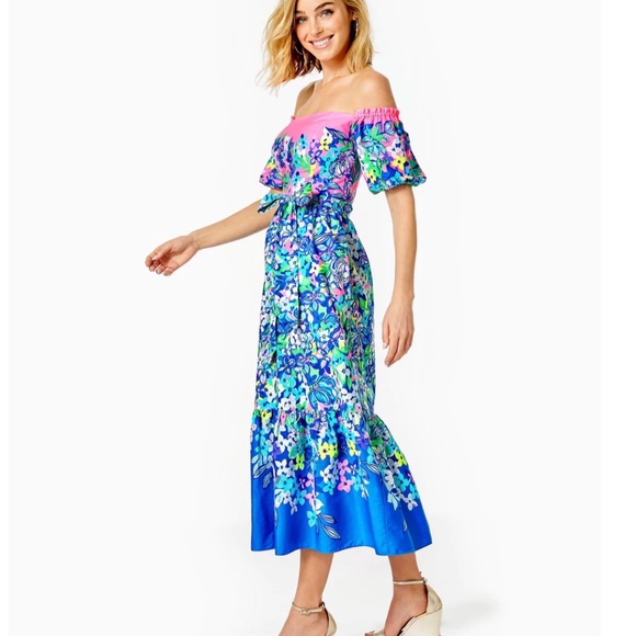 Zalie Floral Off the Shoulder Midi Dress LILLY PULITZER® NWT Size 4 - Picture 3 of 7